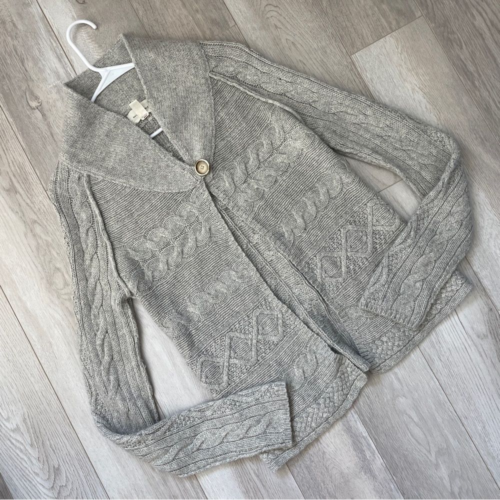 Banana Republic Cardigan alpaca wool cable knit womens Gray large classic preppy